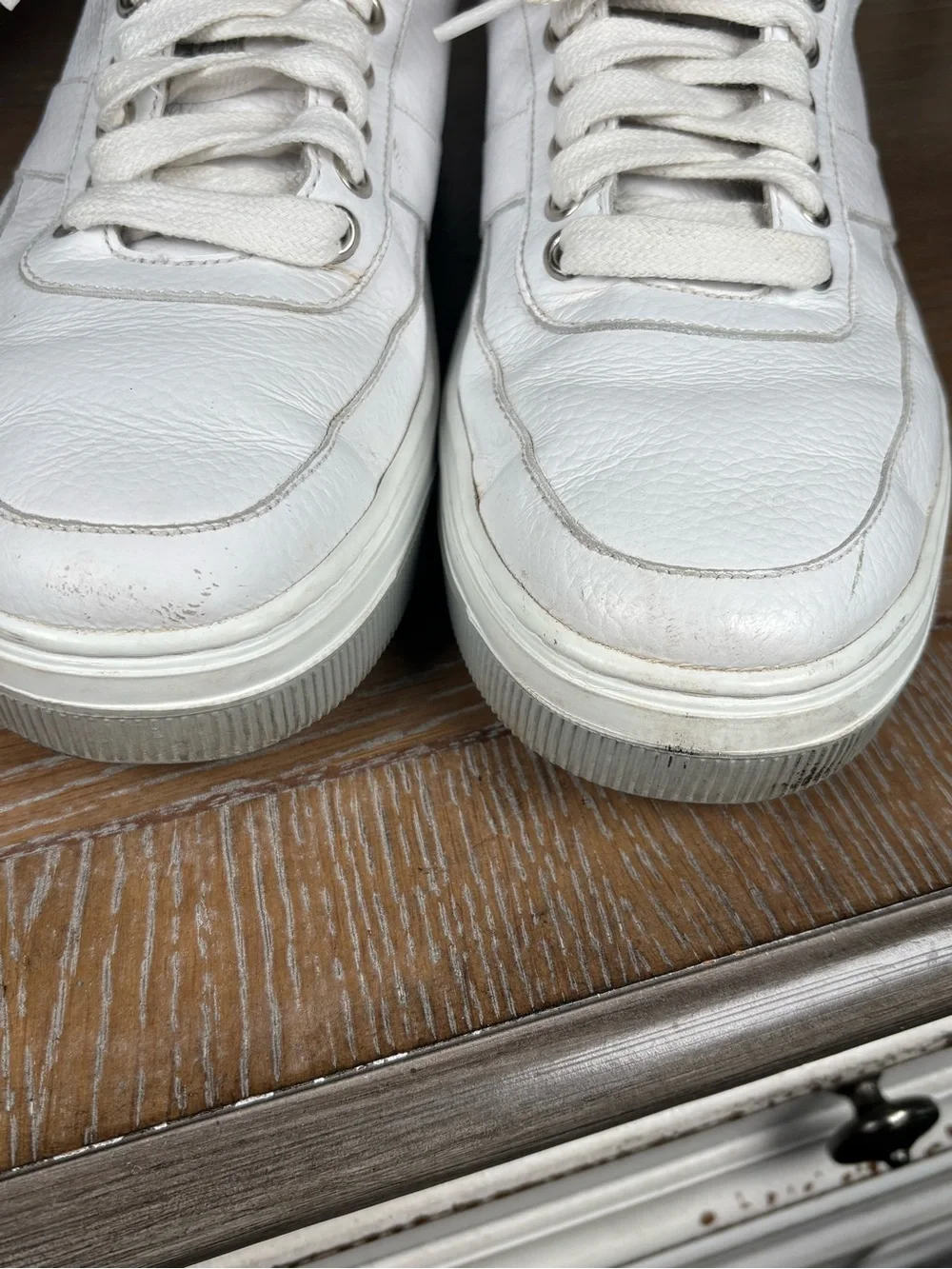 Peter Millar Collection Vantage Pebble Grain Leather White Sneakers Size 9M